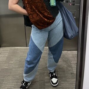 GANNI two tone light wash and blue denim barrel jeans - size 27